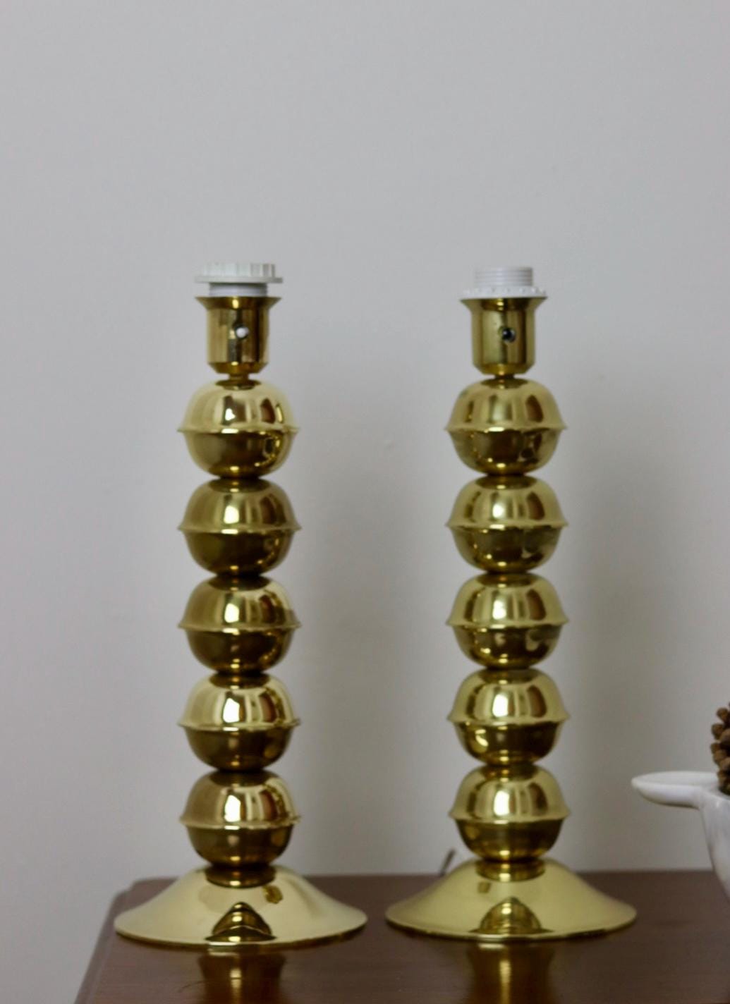 Pair Of Mid-Century Tall Swedish Brass Bobbin Lamps by  Kosta Elammatur, 1960/70's.