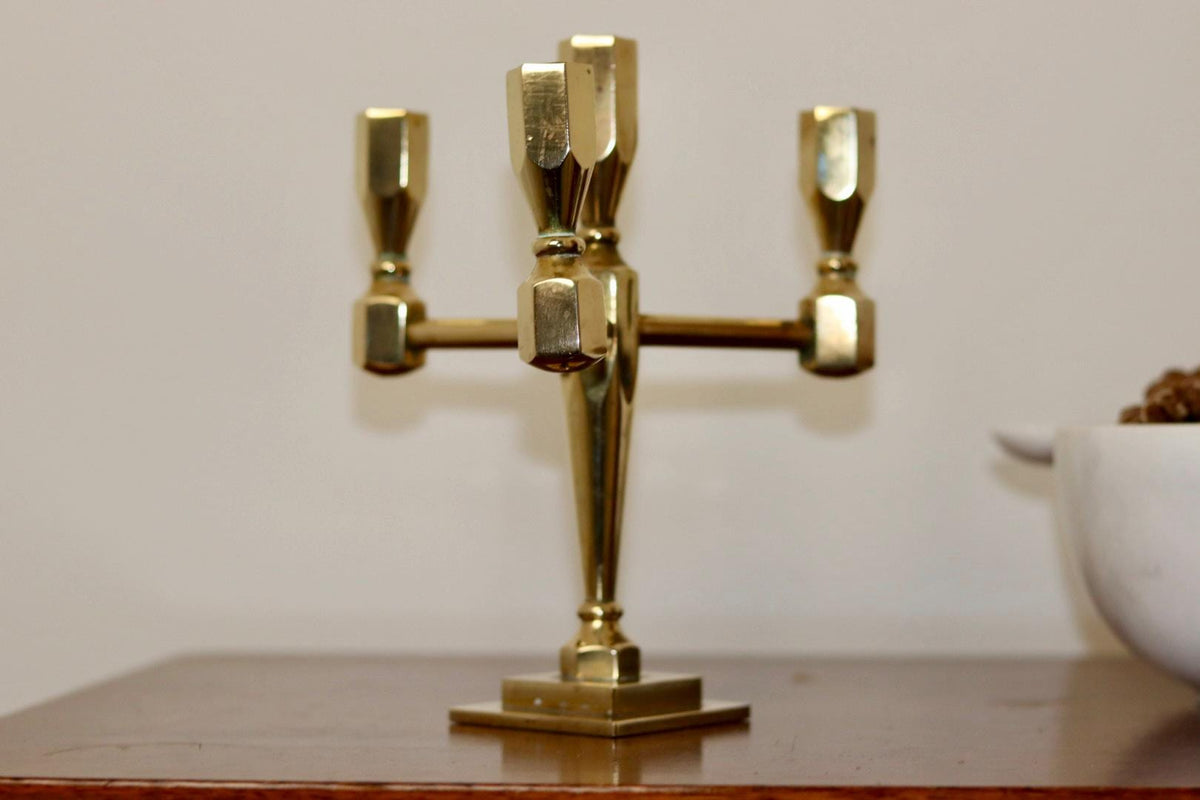 Four-Arm Swedish Brass Candelabra by Gusum