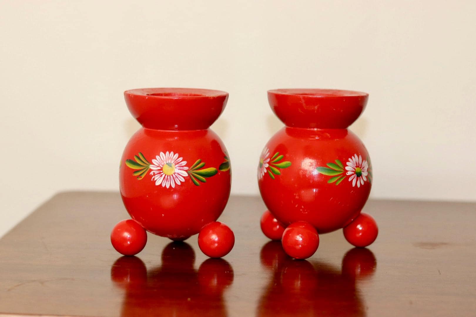 Pair of Swedish Dala Ball Candleholders