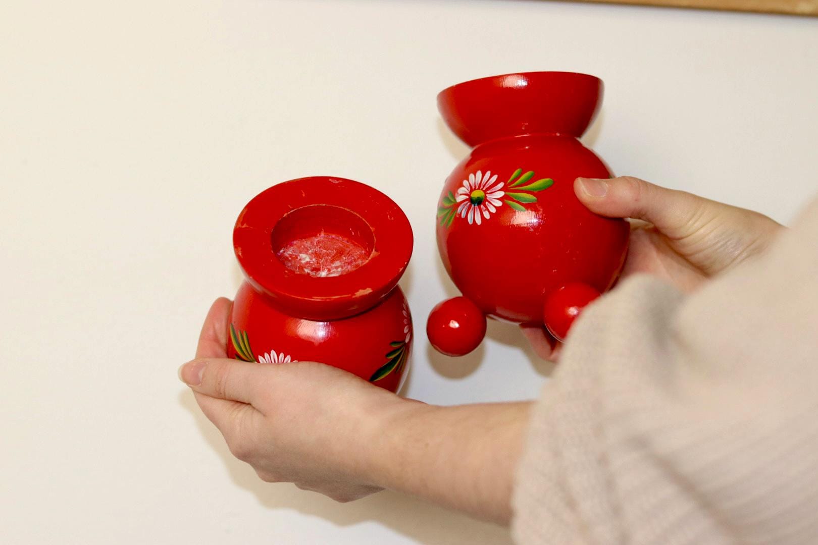 Pair of Swedish Dala Ball Candleholders