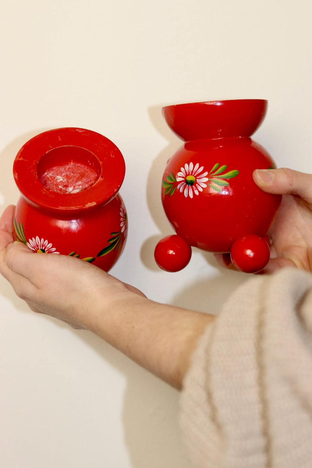 Pair of Swedish Dala Ball Candleholders