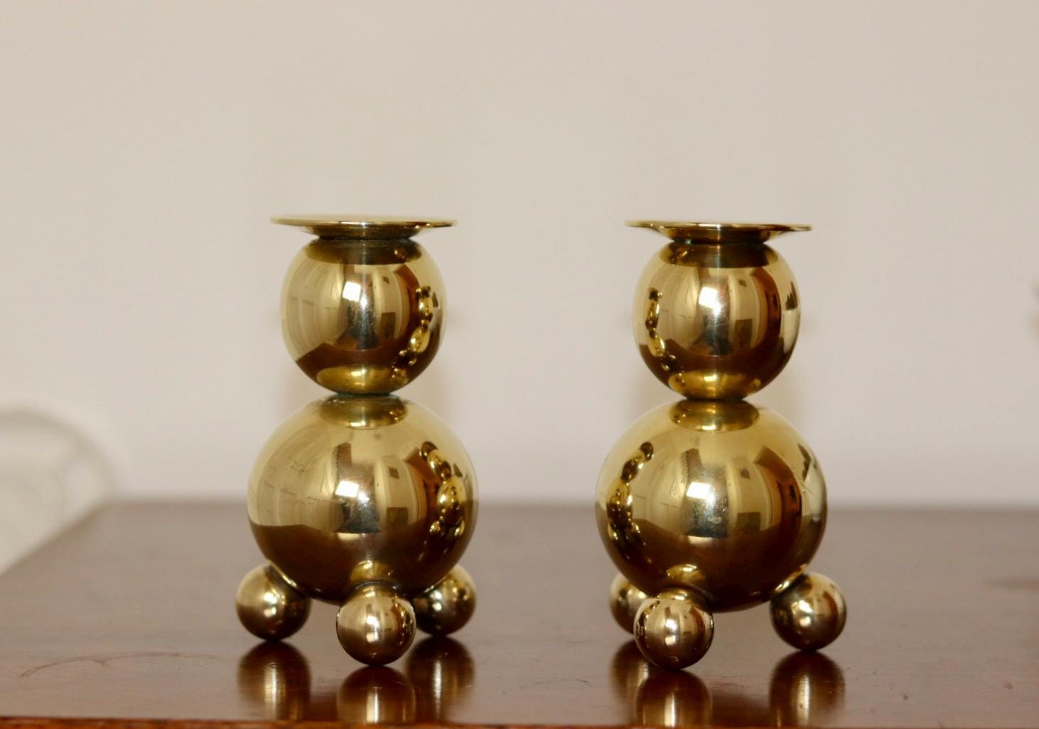 Pair of Mid-Century Swedish Brass Candle Holders By Gusum