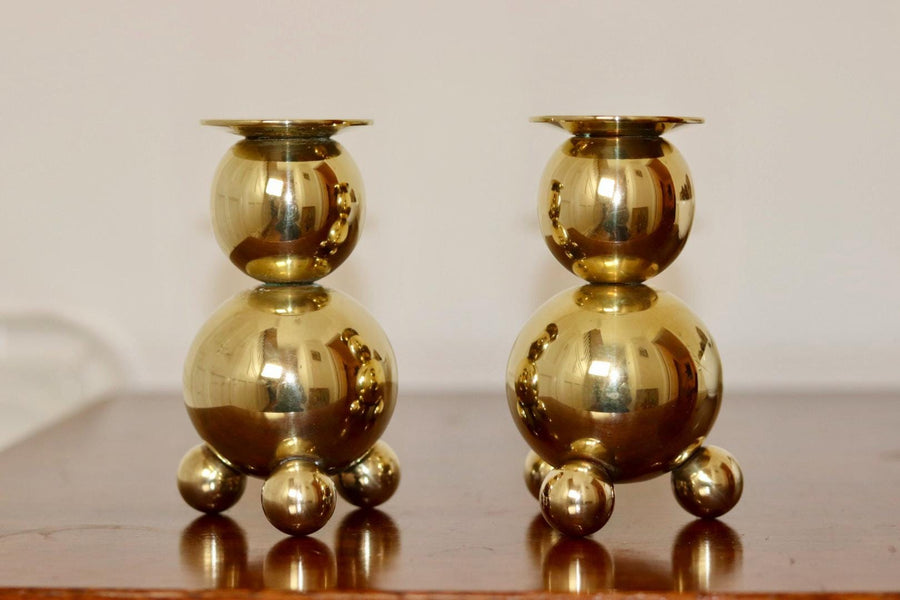 Pair of Mid-Century Swedish Brass Candle Holders By Gusum