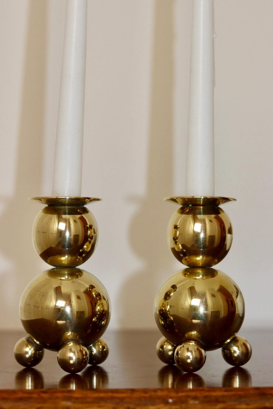 Pair of Mid-Century Swedish Brass Candle Holders By Gusum
