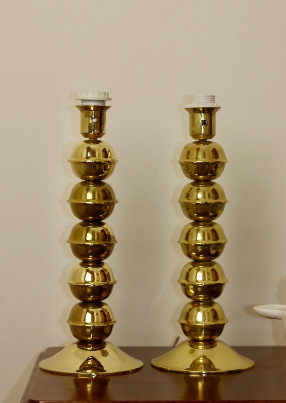 Pair Of Mid-Century Tall Swedish Brass Bobbin Lamps by  Kosta Elammatur, 1960/70's.