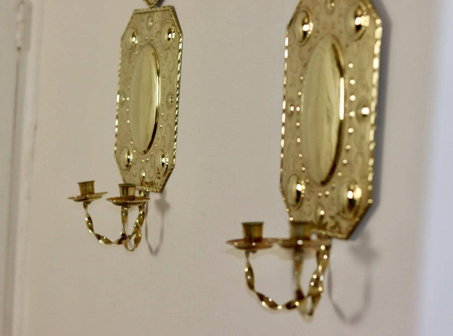 Large Pair Of Mid Century Swedish Brass Sconces
