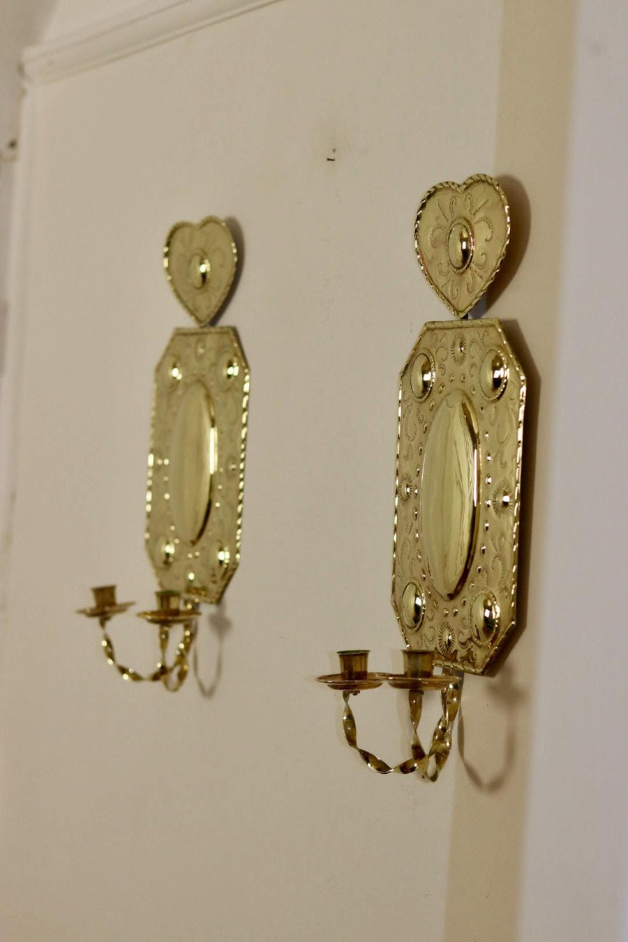 Large Pair Of Mid Century Swedish Brass Sconces