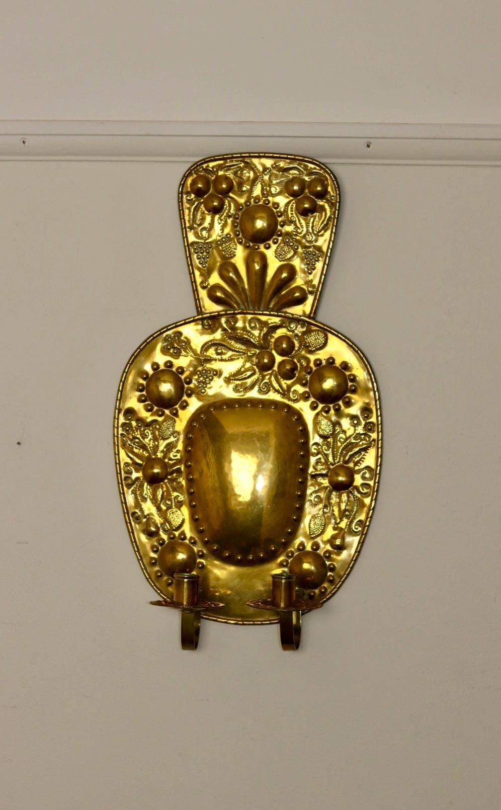 Baroque Style Large Mid-Century Brass Swedish Sconce