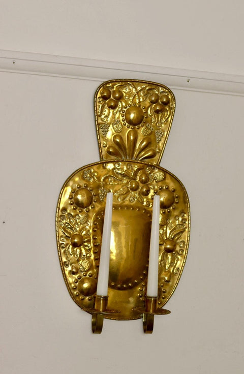 Baroque Style Large Mid-Century Brass Swedish Sconce