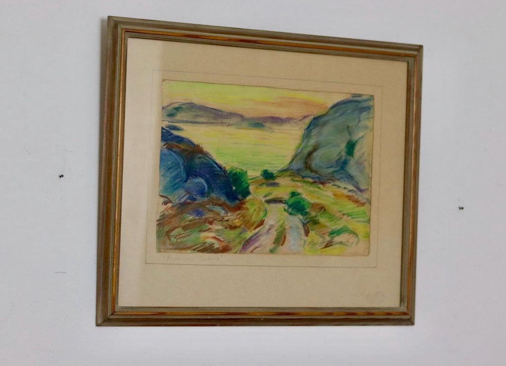 Swedish Watercolour on Paper "Sunset Valley"