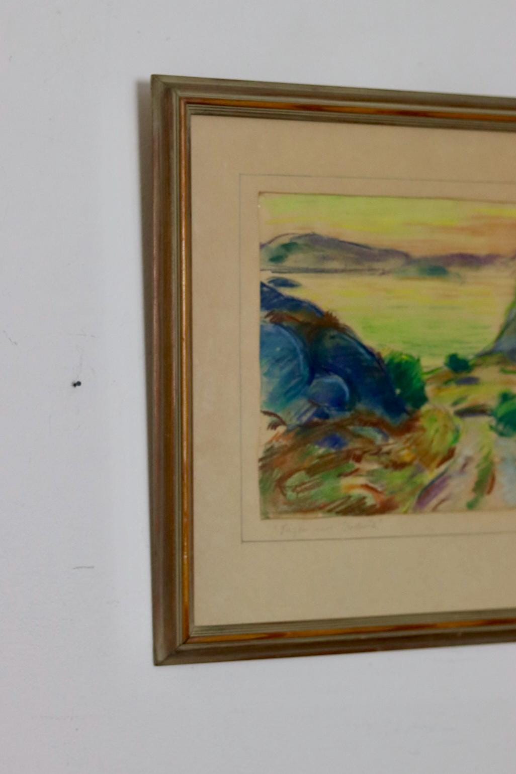 Swedish Watercolour on Paper "Sunset Valley"