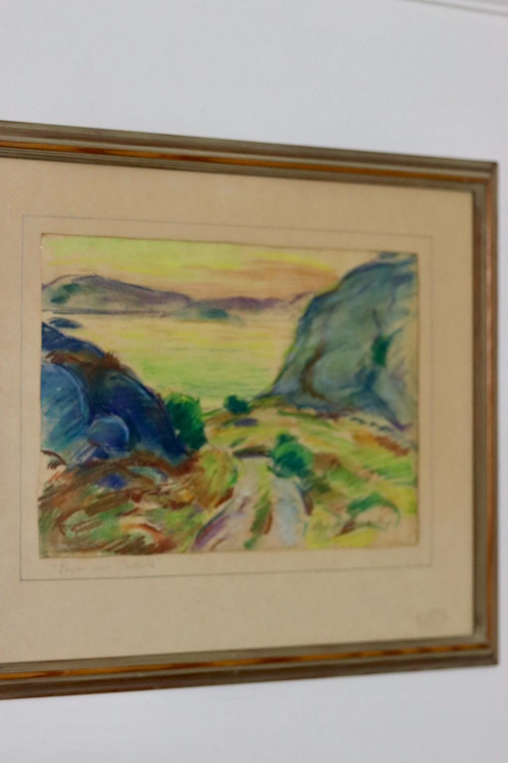 Swedish Watercolour on Paper "Sunset Valley"