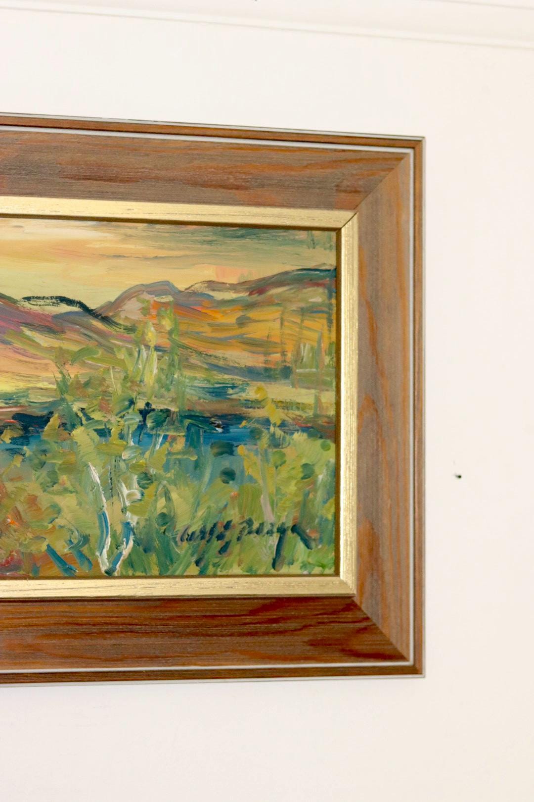 Original Swedish Oil on Panel "Sunset Mountains"