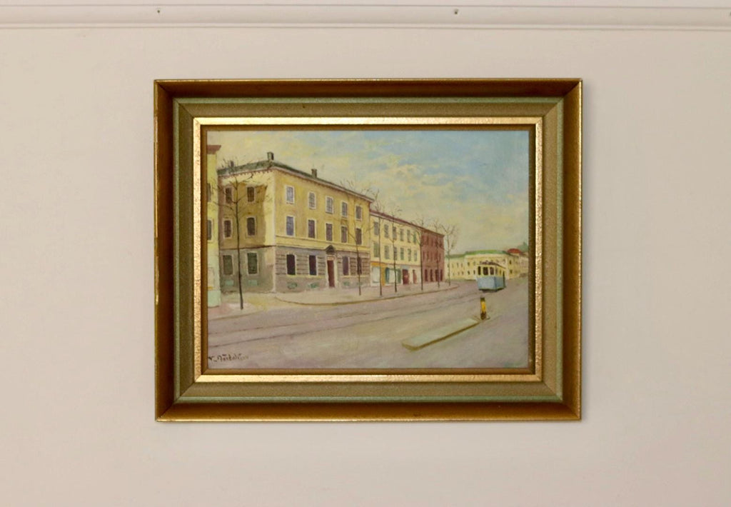 Swedish Mid-Century Oil On Canvas Painting "Gothenburg"--Vintage & Framed