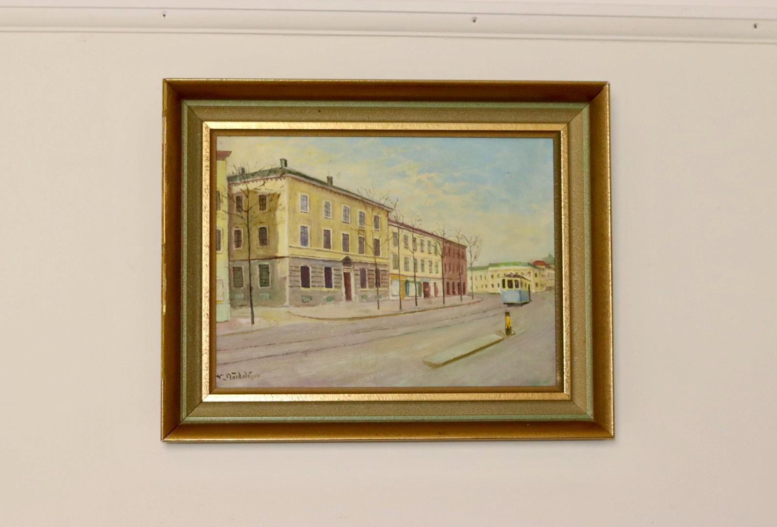 Swedish Mid-Century Oil On Canvas Painting "Gothenburg"--Vintage & Framed