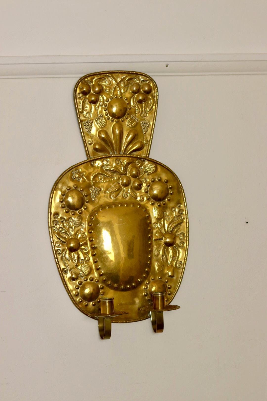 Baroque Style Large Mid-Century Brass Swedish Sconce