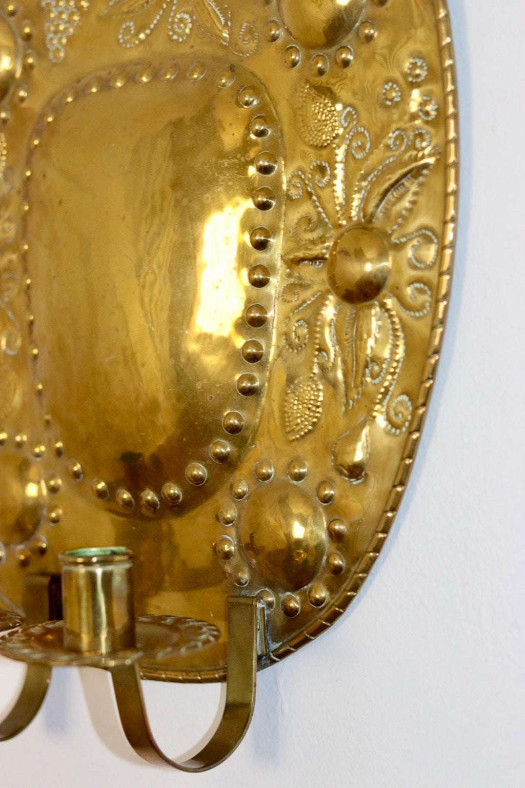 Baroque Style Large Mid-Century Brass Swedish Sconce