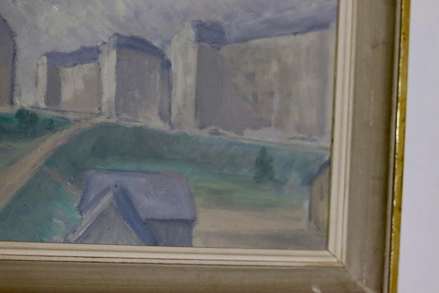 Swedish Original Oil On Canvas Painting "MUTED HOUSES"
