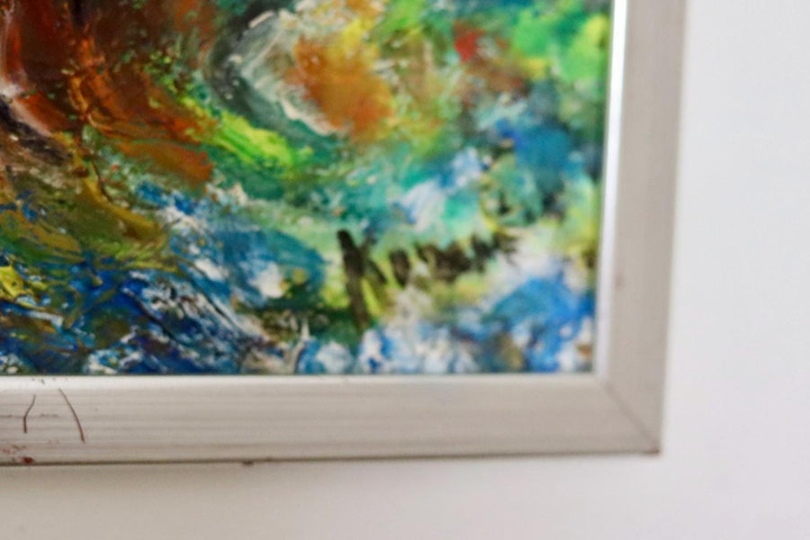 Original Swedish Mid- Century Oil On Panel Painting "Composition- Birds"