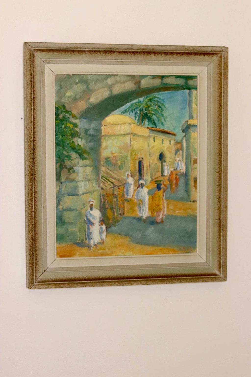 Original Swedish Mid-Century Oil On Panel Painting "Town"