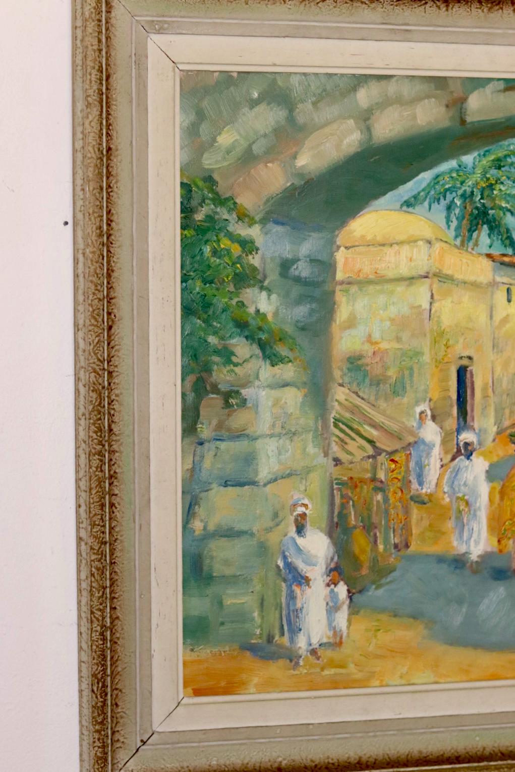 Original Swedish Mid-Century Oil On Panel Painting "Town"