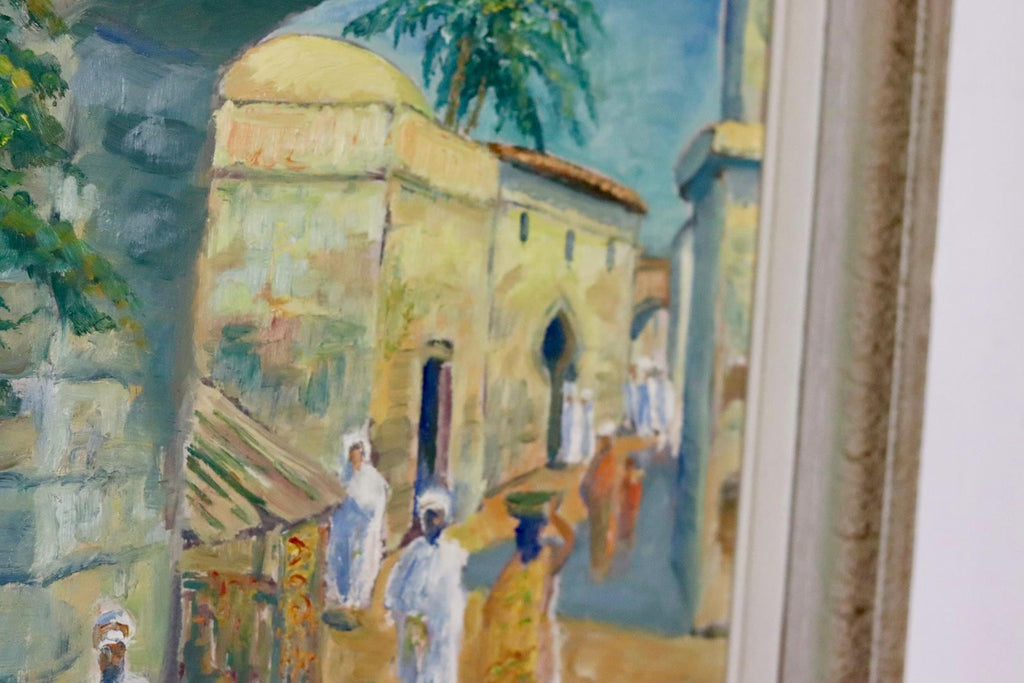 Original Swedish Mid-Century Oil On Panel Painting "Town"