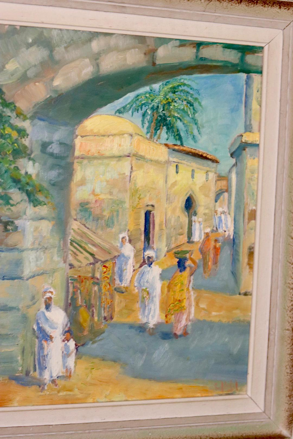 Original Swedish Mid-Century Oil On Panel Painting "Town"