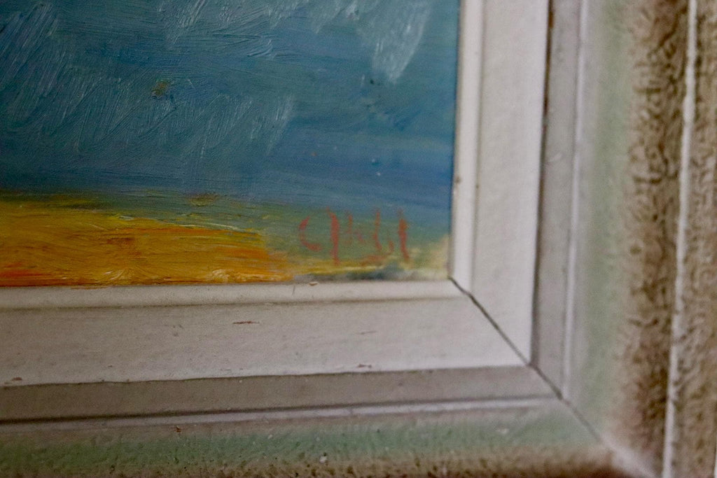 Original Swedish Mid-Century Oil On Panel Painting "Town"