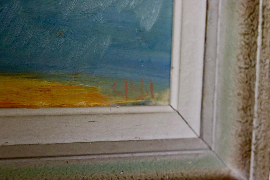 Original Swedish Mid-Century Oil On Panel Painting "Town"