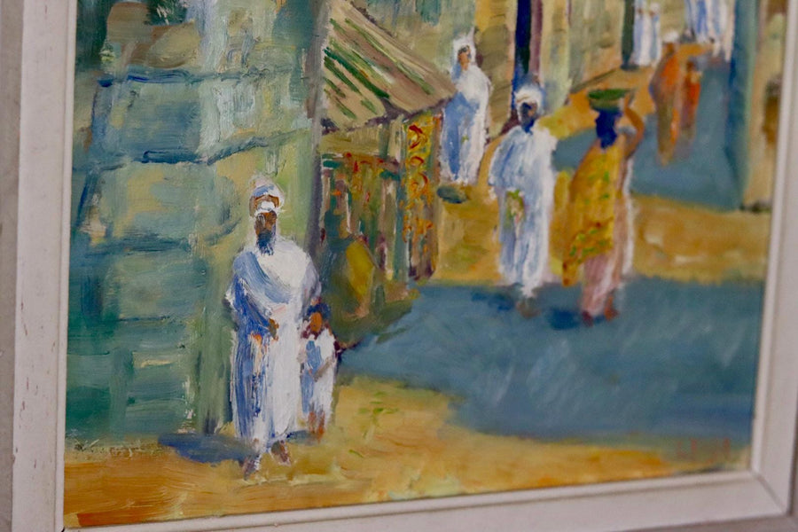 Original Swedish Mid-Century Oil On Panel Painting "Town"