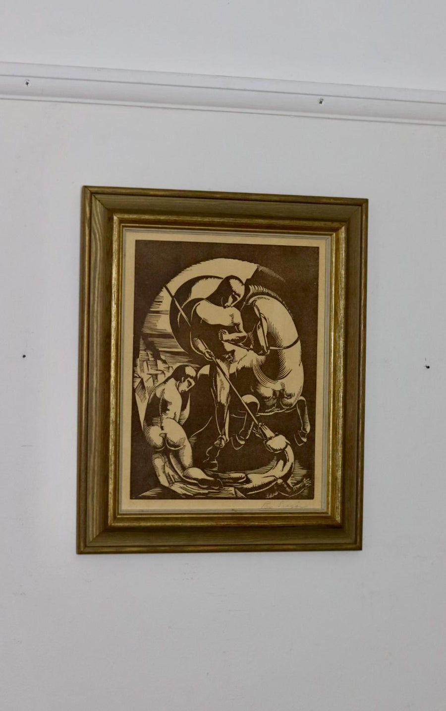Original Swedish Woodcut Print "Knight on Horseback"