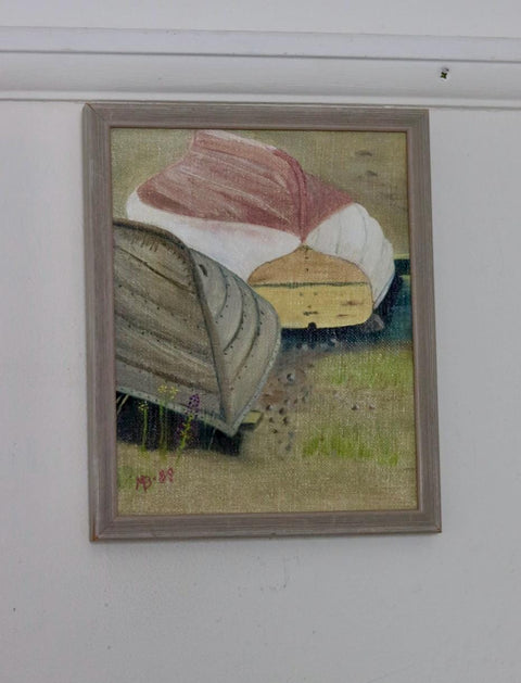 1989 Original Swedish Modernist Oil on Canvas " Boats"