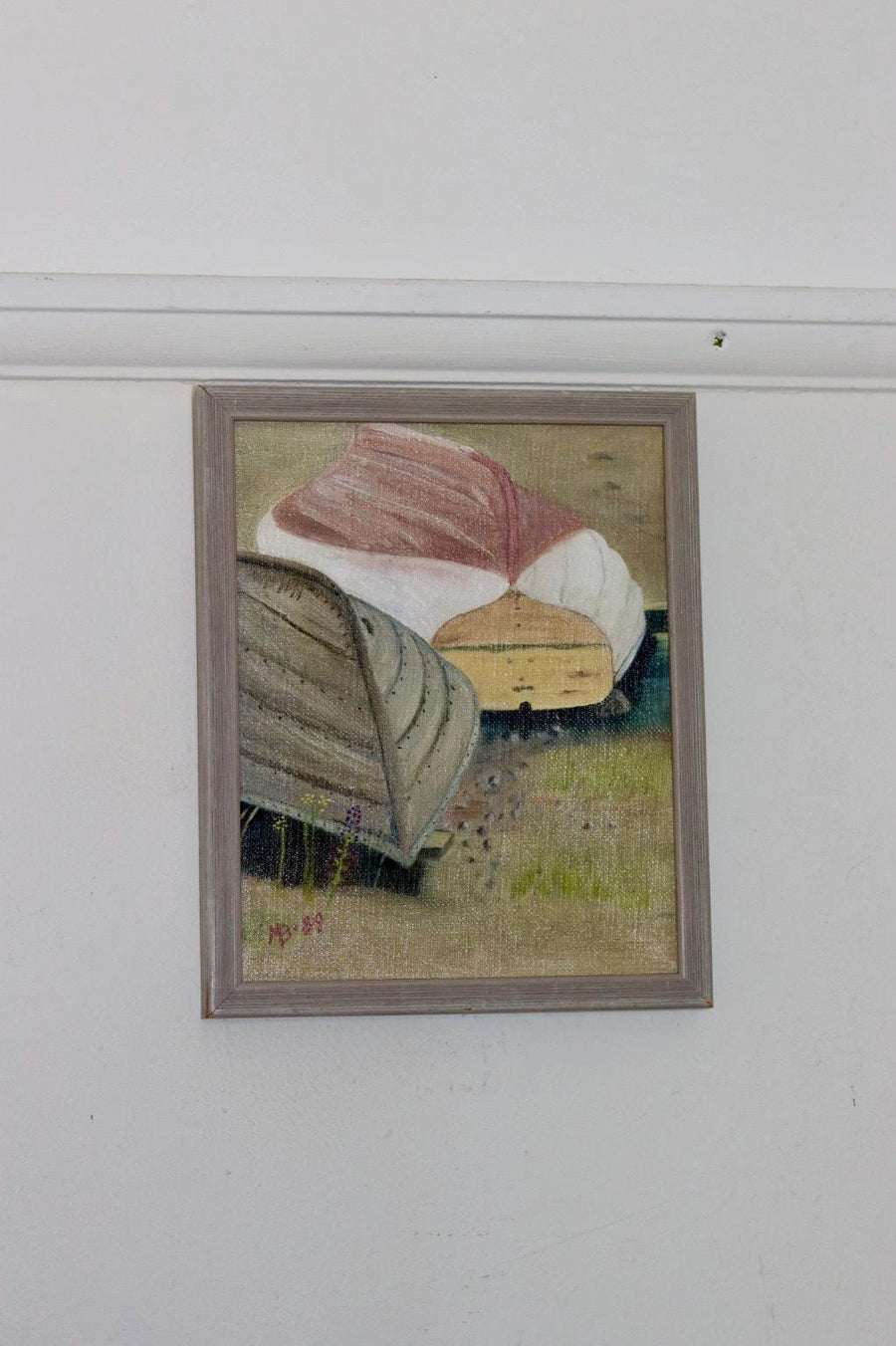 1989 Original Swedish Modernist Oil on Canvas " Boats"