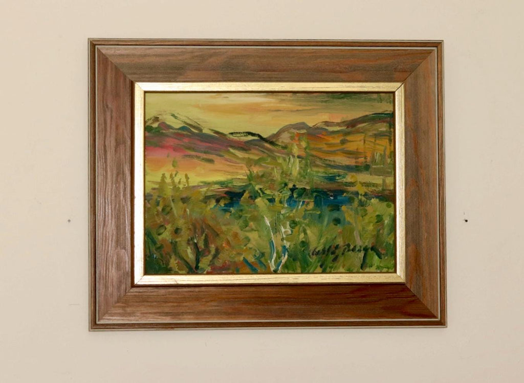 Original Swedish Oil on Panel "Sunset Mountains"