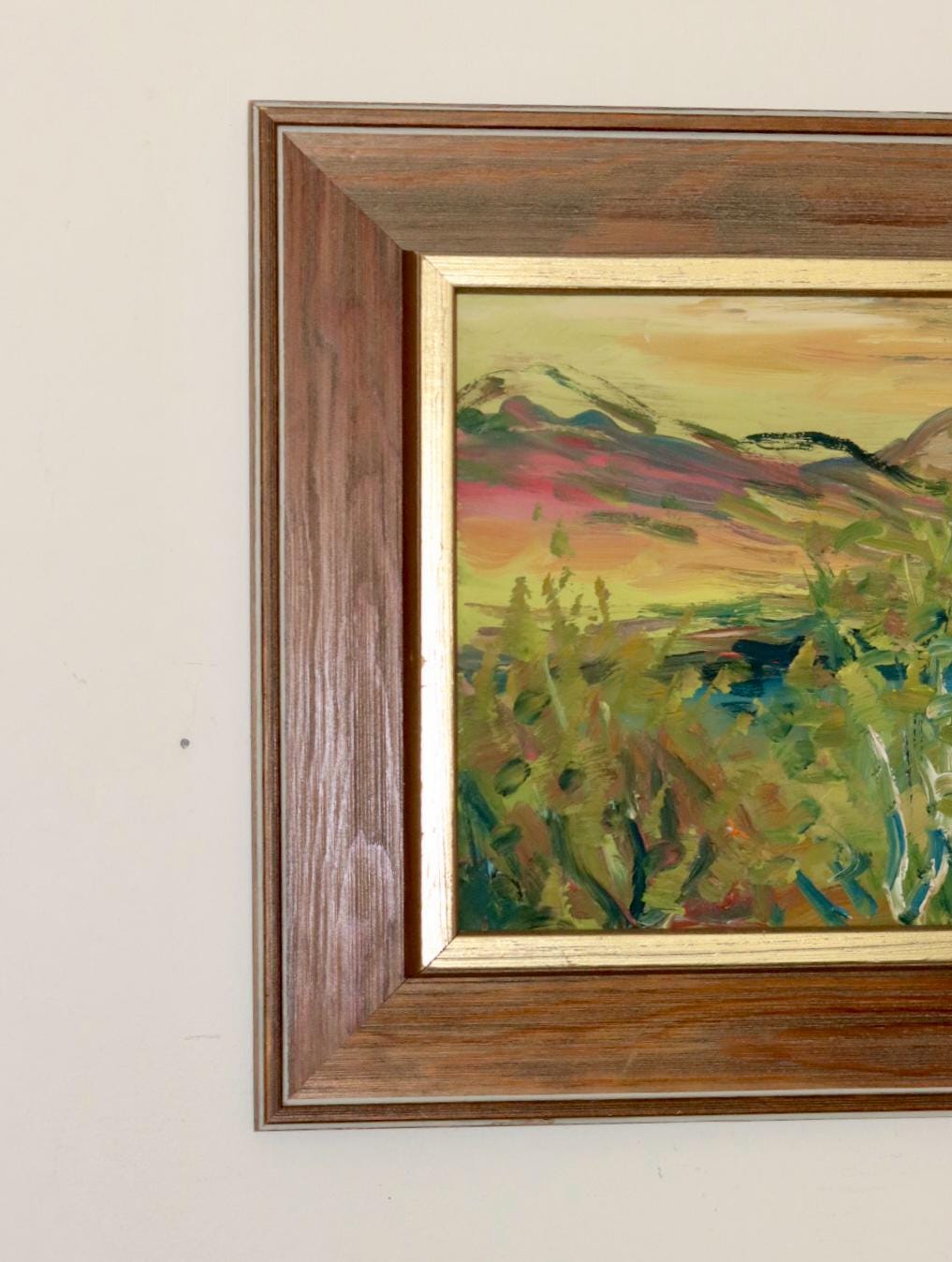 Original Swedish Oil on Panel "Sunset Mountains"