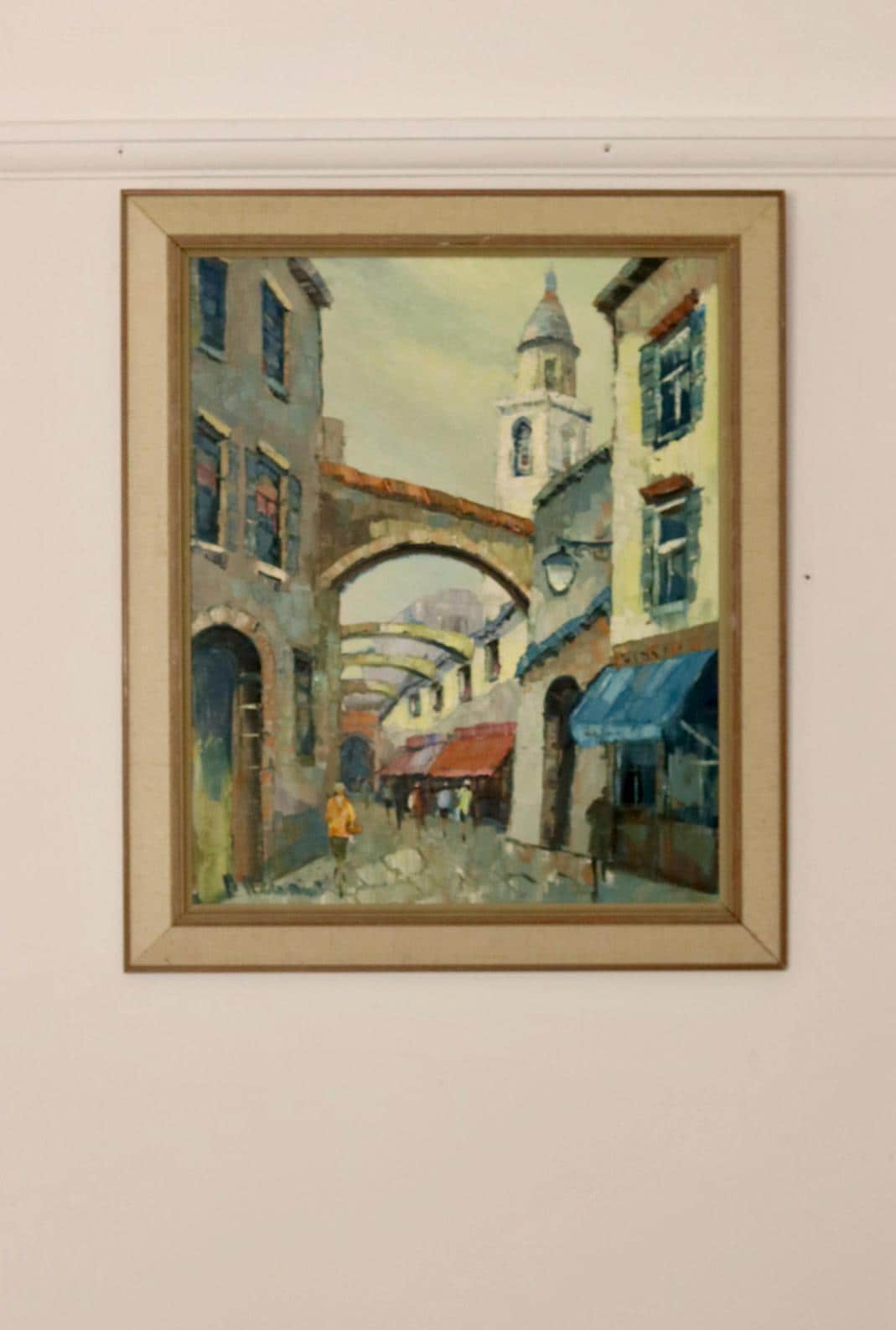 Swedish On Canvas Painting "City Scene with Arches"