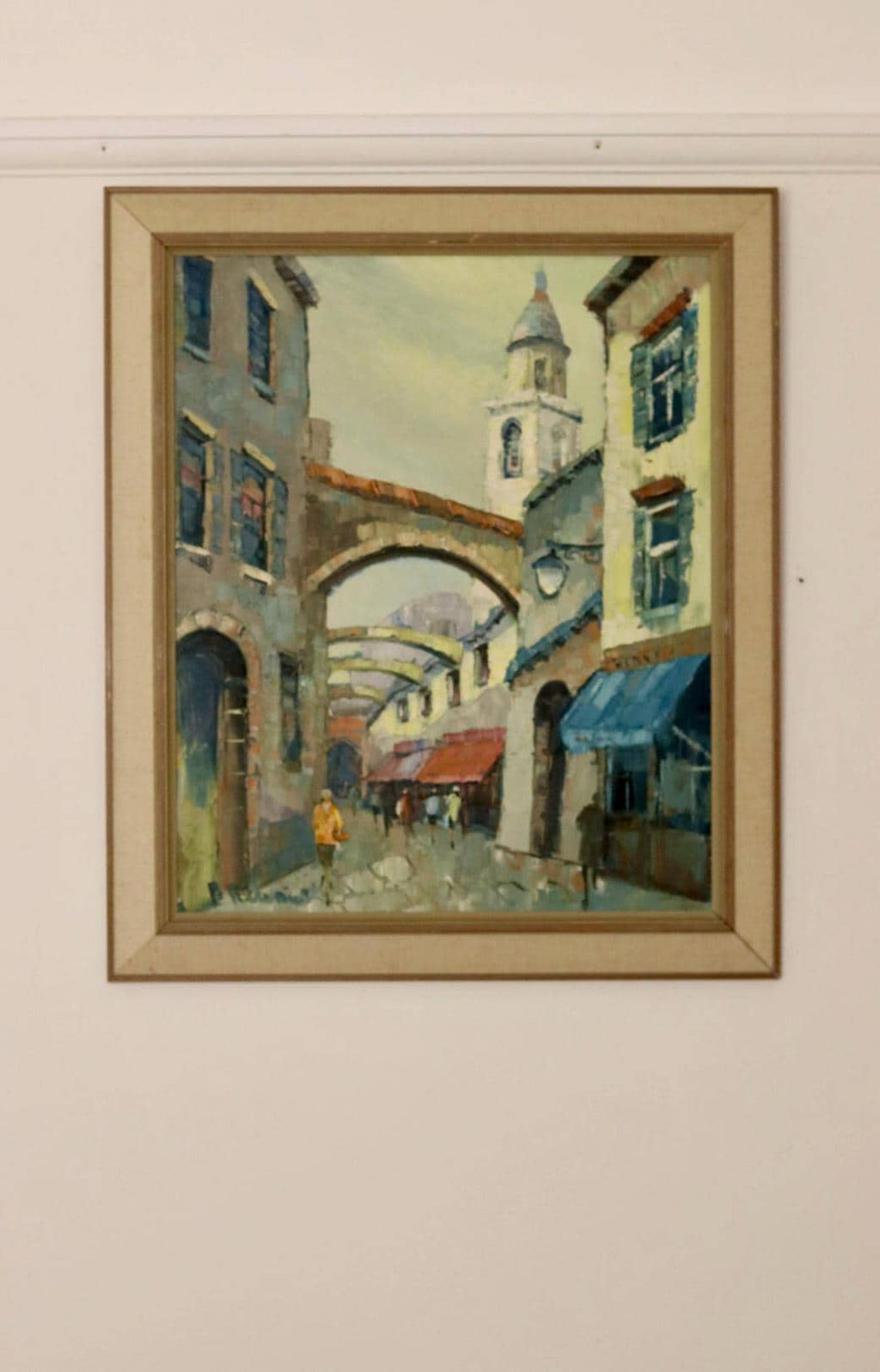 Swedish On Canvas Painting "City Scene with Arches"