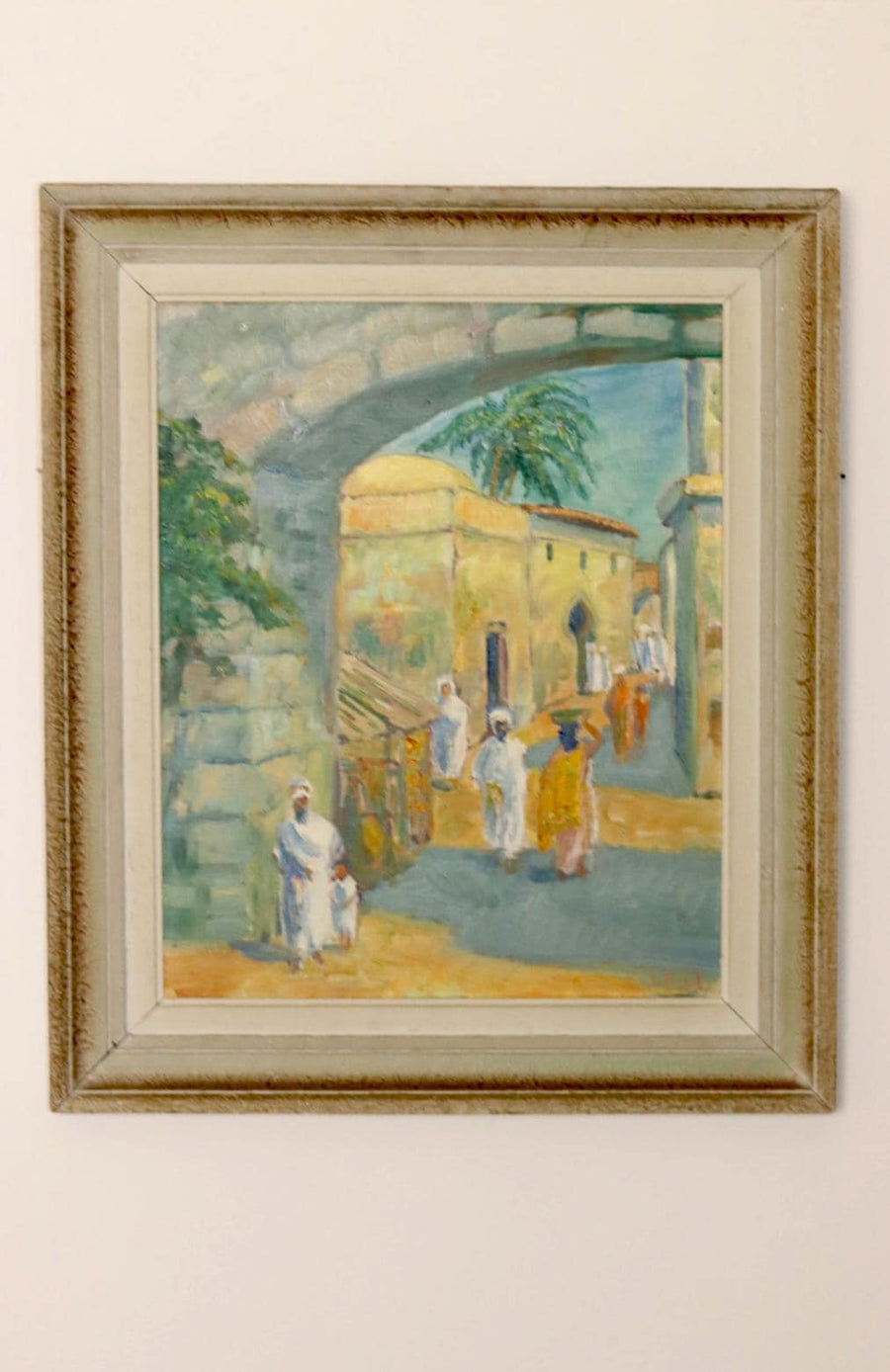 Original Swedish Mid-Century Oil On Panel Painting "Town"