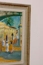 Original Swedish Mid-Century Oil On Panel Painting "Town"