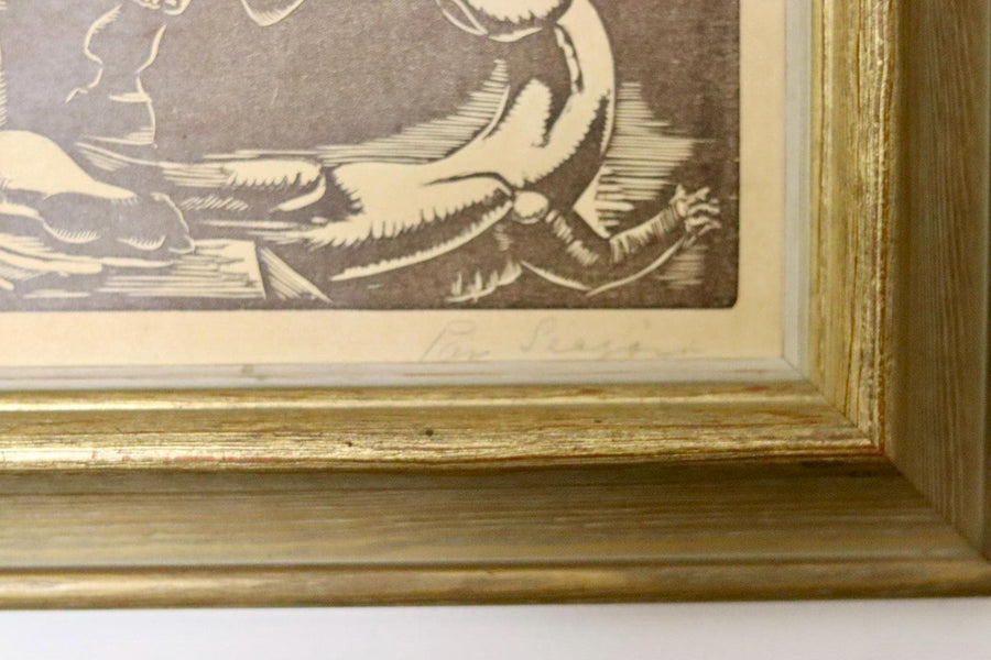 Original Swedish Woodcut Print "Knight on Horseback"