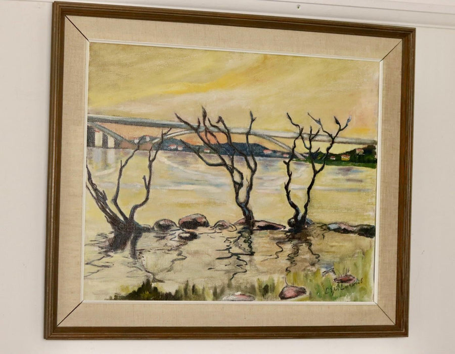 Original Swedish Oil On Canvas Painting "Water Side"