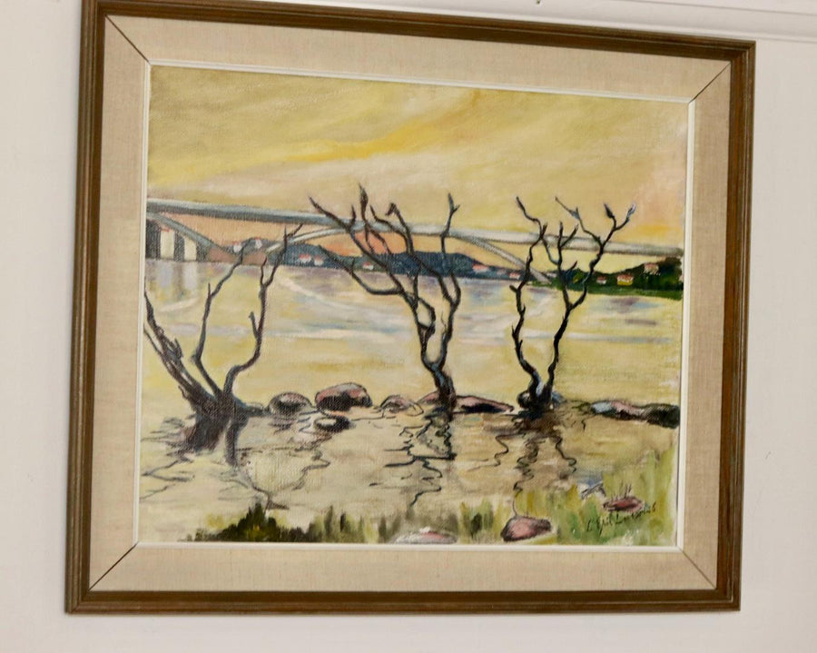 Original Swedish Oil On Canvas Painting "Water Side"