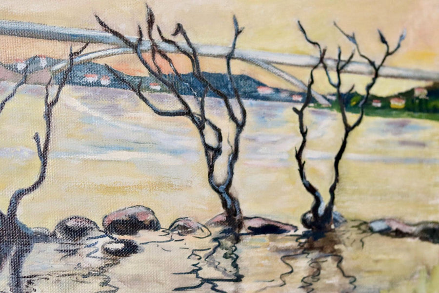 Original Swedish Oil On Canvas Painting "Water Side"