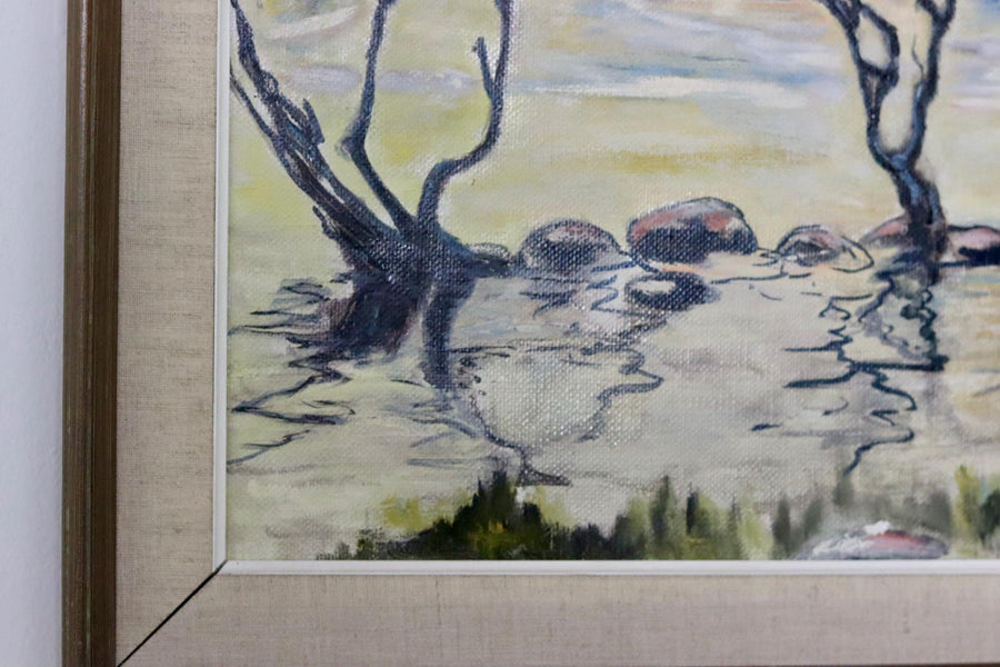 Original Swedish Oil On Canvas Painting "Water Side"