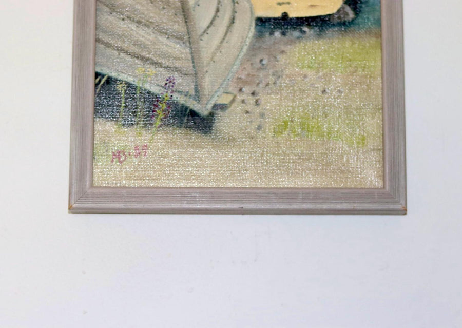 1989 Original Swedish Modernist Oil on Canvas " Boats"