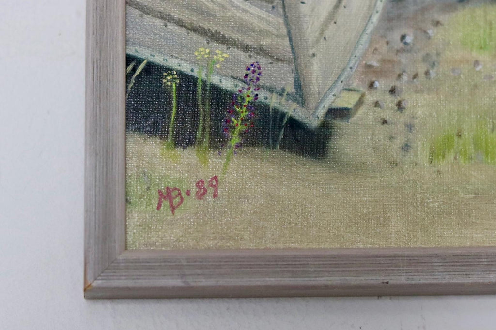 1989 Original Swedish Modernist Oil on Canvas " Boats"