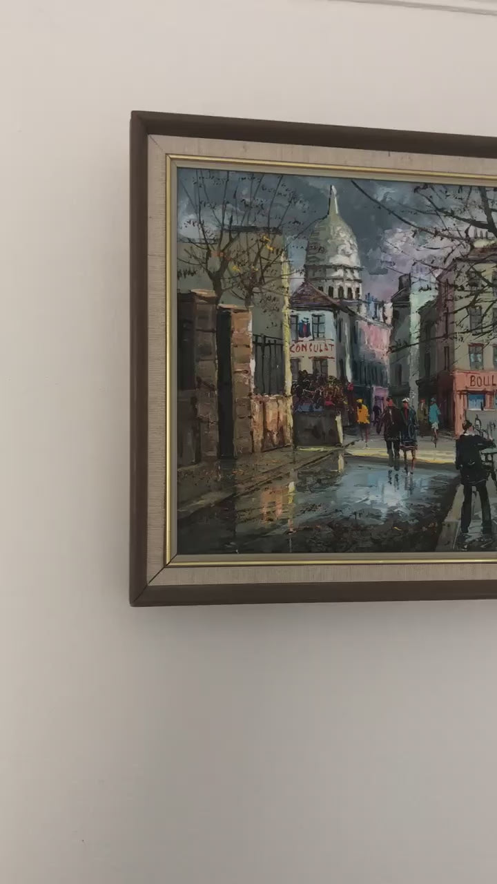 Swedish Modernist Oil on Canvas "View Of City" Vintage & Framed