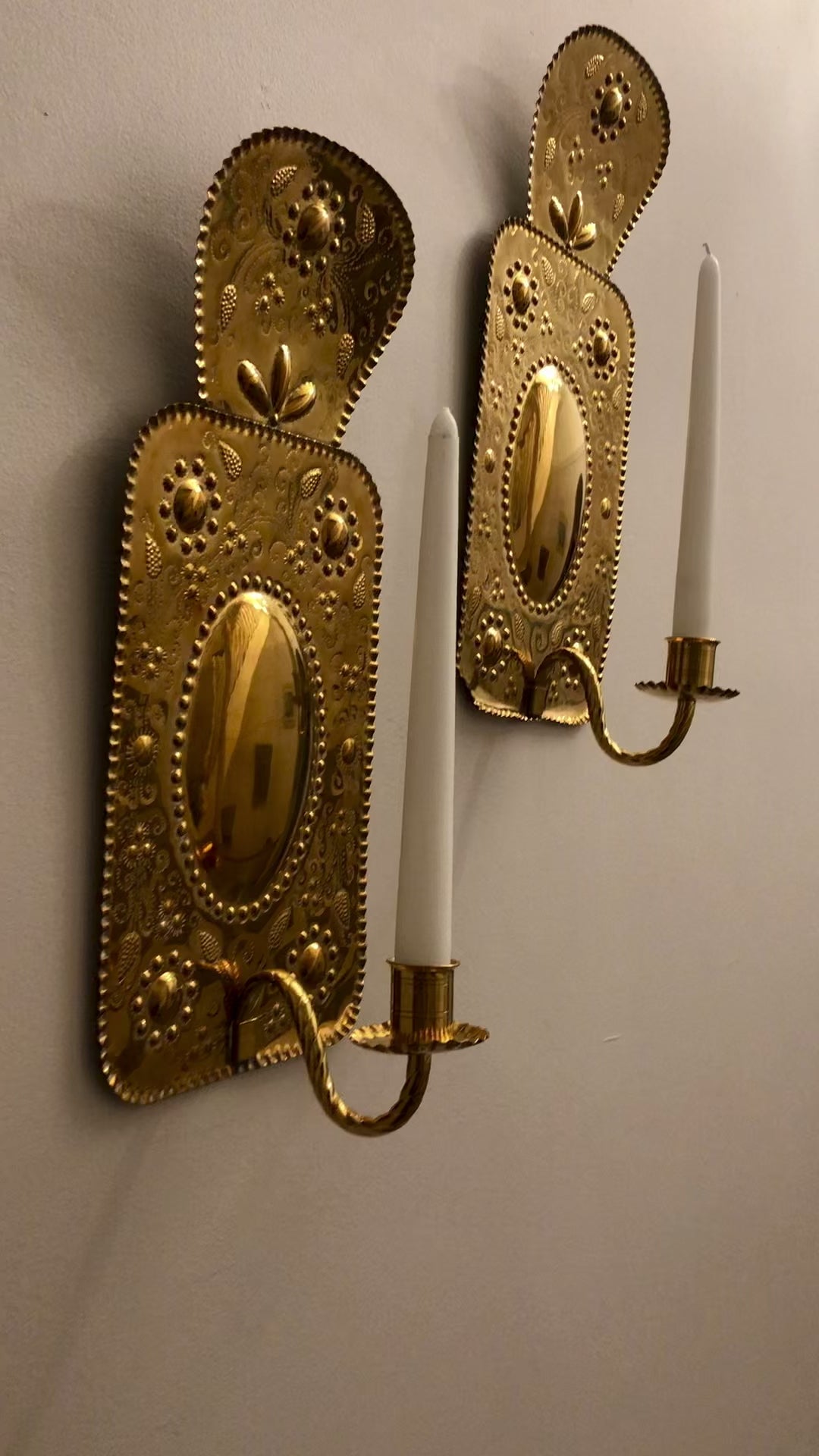 Pair of Antique  Swedish Brass Sconces C 1800