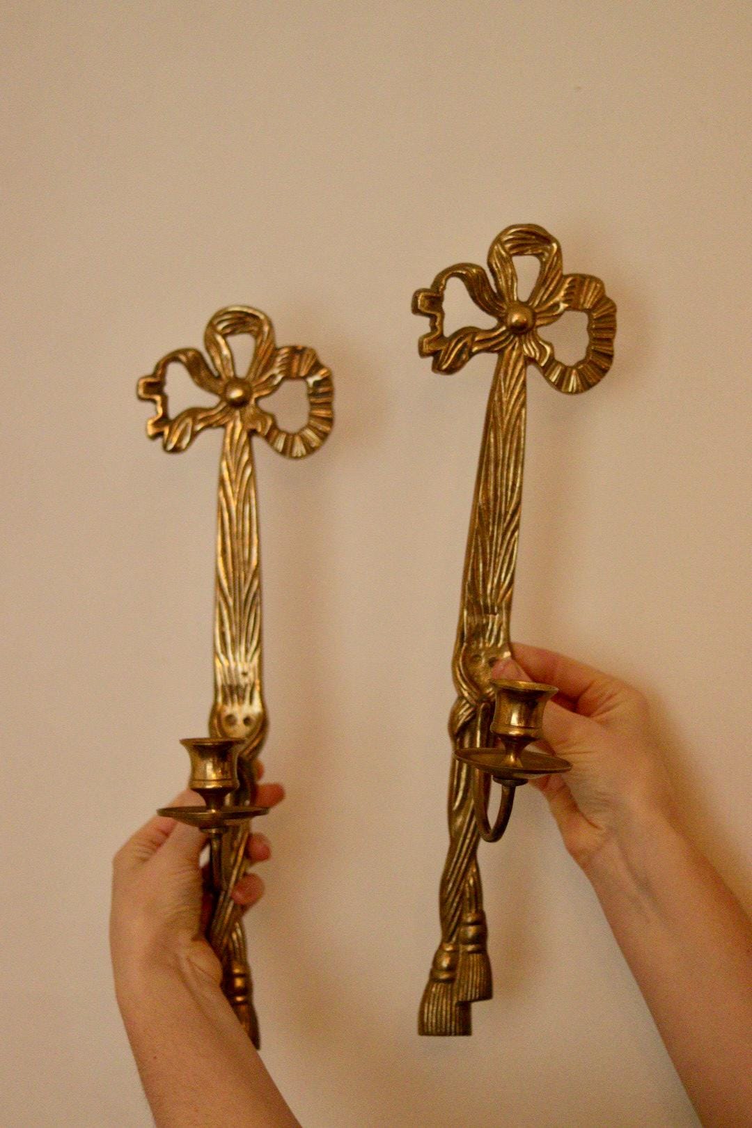Pair Of Mid Century French Brass Bow Sconces
