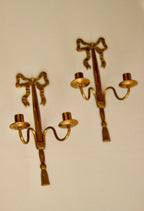 Pair of Vintage French Brass Double Arm Bow Sconces